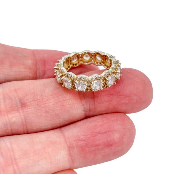 Gold-Tone Cubic Zirconia Eternity Wedding Band | Sterling Silver 925 | Size 7 - Picture 1 of 9